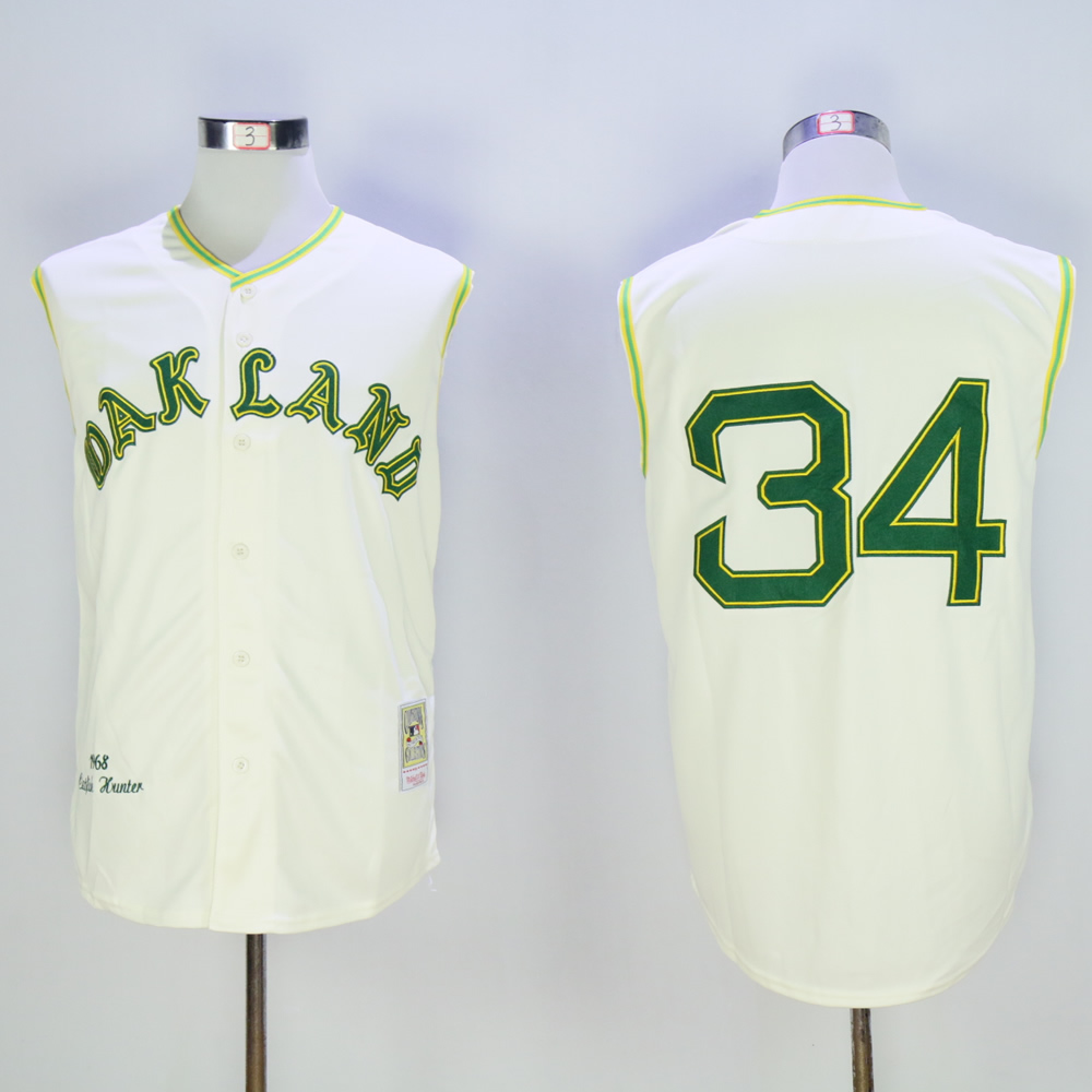 Men Oakland Athletics 34 Fingers Cream Throwback MLB Jerseys